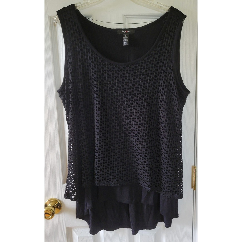 Style&Co Top Size XL Black Tank Sleeveless Lace Overlay Boho Goth Romantic